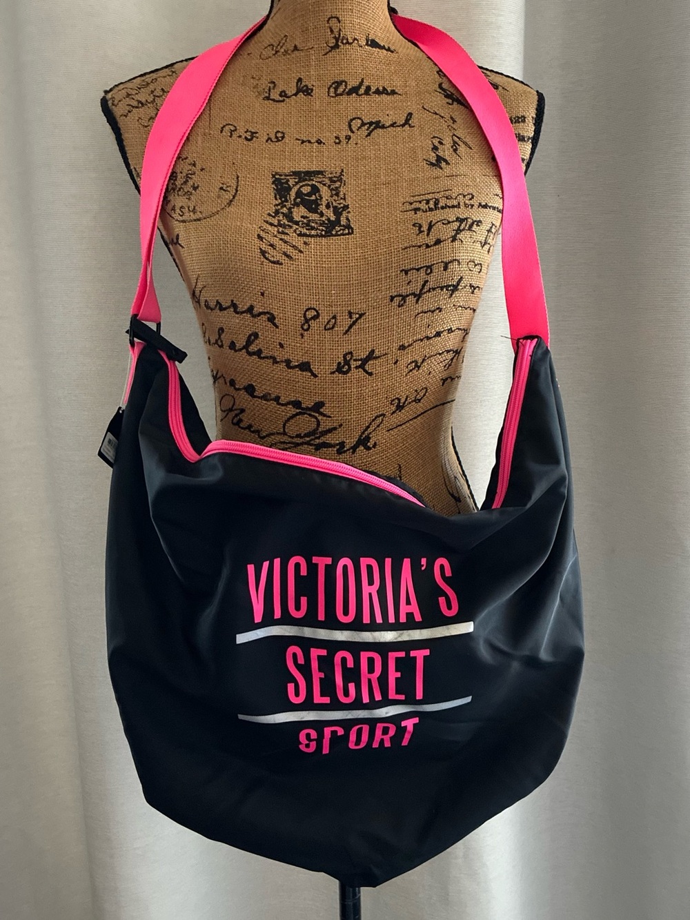 Victoria's Secret Black and Hot Pink Sport Crossbody Tote